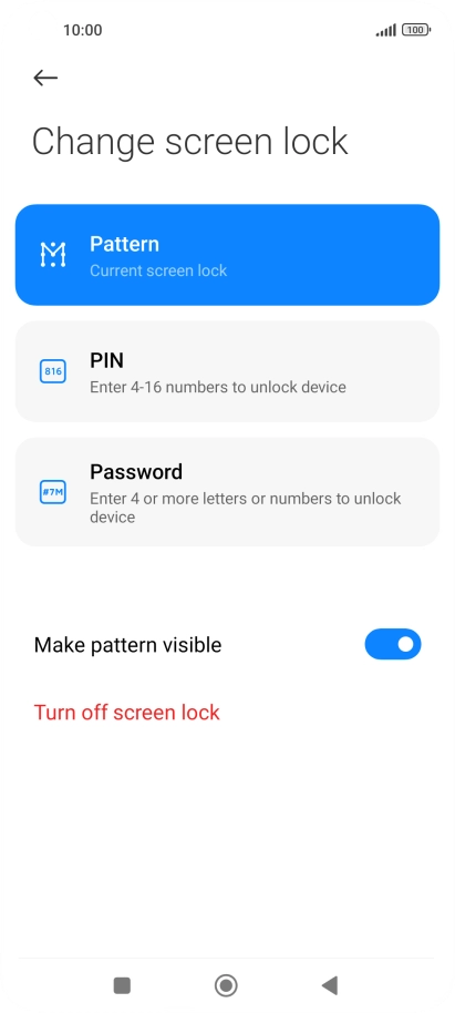 Key in the current phone lock code and press Turn off screen lock.