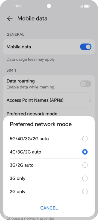 Press the required network mode. Press the required network mode.