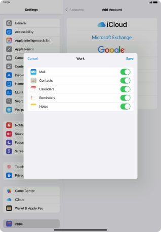 Press the indicators next to the required data types to turn synchronisation of each data type on or off.