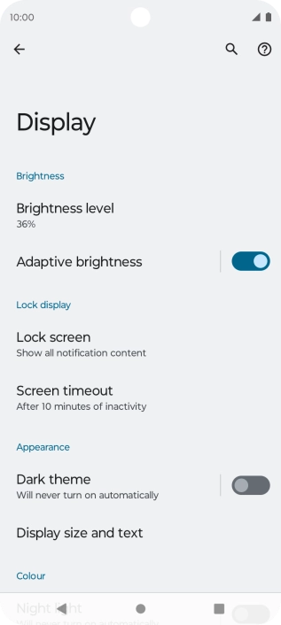 Press Screen timeout.