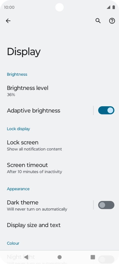 Press Screen timeout.