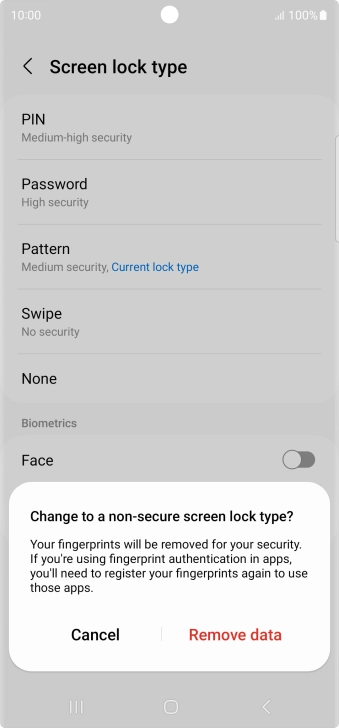 Press Remove data. Press Remove data.