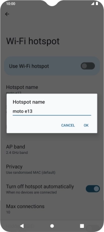 Key in the required Wi-Fi hotspot name and press OK. Key in the required Wi-Fi hotspot name and press OK.