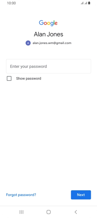 Press Enter your password and key in the password for your Google account.