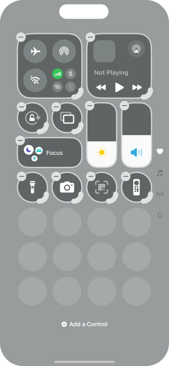 Press Add a Control and follow the instructions on the screen to add the required function to Control Centre.