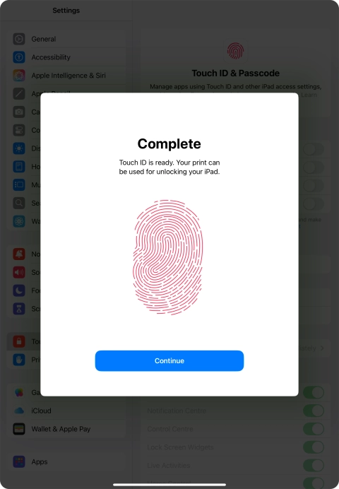 Press Continue. If you haven't previously selected a lock code, key in a code of your own choice twice.