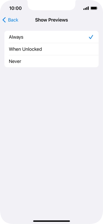 To select notification preview on the lock screen, press Always.
