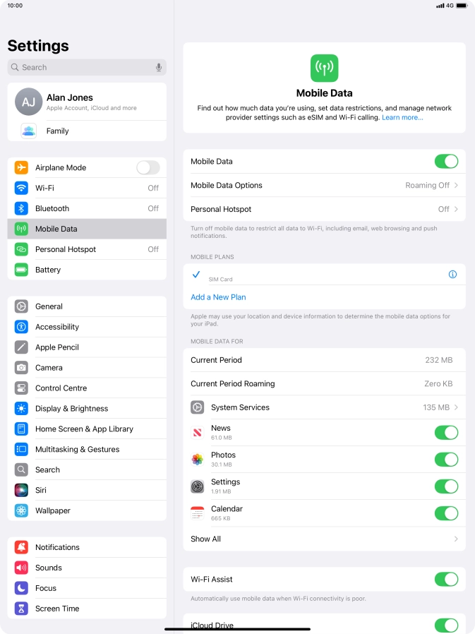 Press Mobile Data Options.