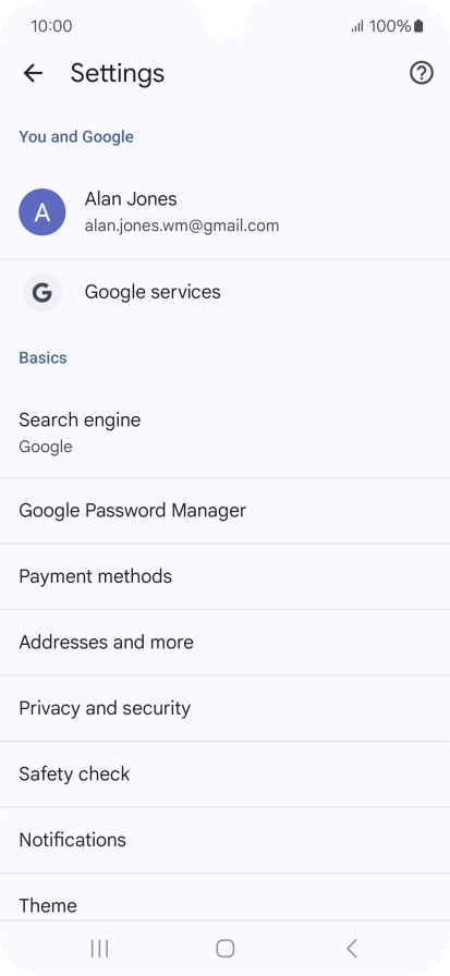 Press Privacy and security.