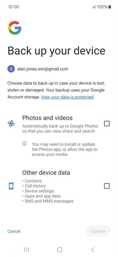 Press the fields next to the required data types to select them.