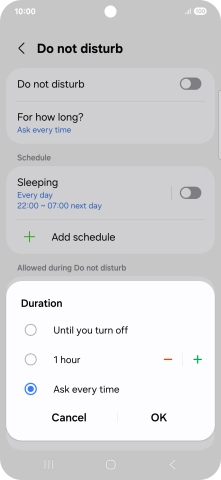 Press the required setting.