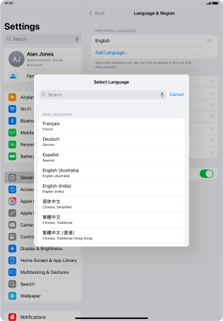 Press the required language.