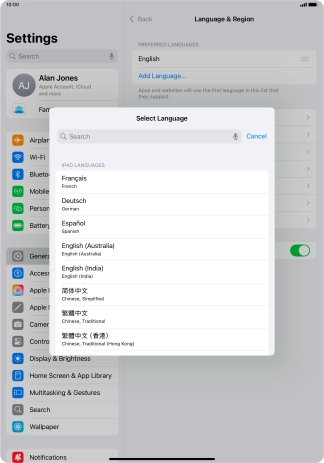 Press the required language. Press the required language.