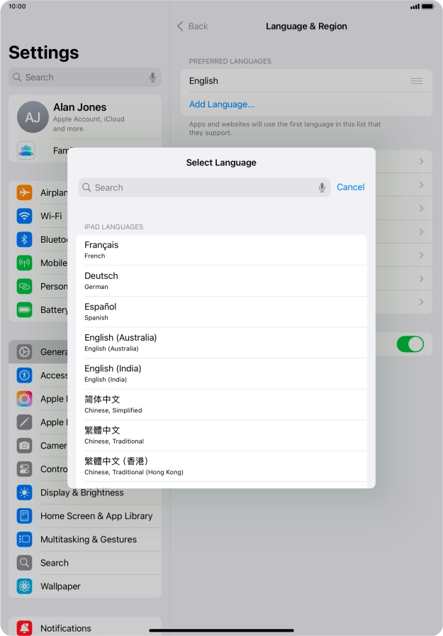 Press the required language. Press the required language.