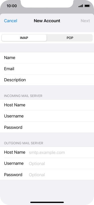 Press Host Name and key in the name of your email provider's outgoing server. Press Host Name and key in the name of your email provider's outgoing server.