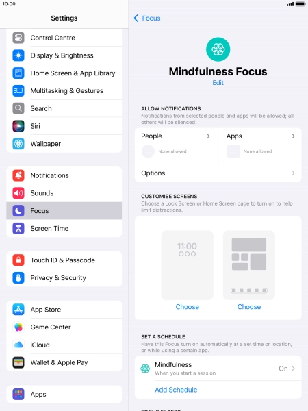 Press People and follow the instructions on the screen to select which contacts you would like to receive calls and notifications from when the selected focus mode is active.