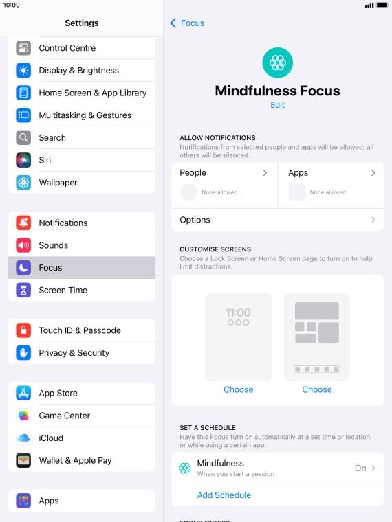Press People and follow the instructions on the screen to select which contacts you would like to receive calls and notifications from when the selected focus mode is active.