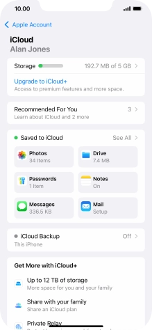 Press iCloud Backup.
