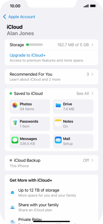 Press iCloud Backup.