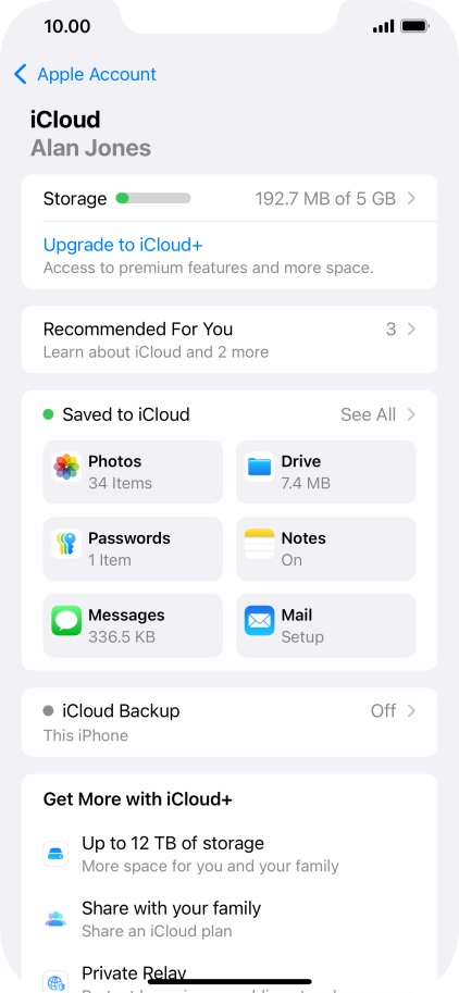 Press iCloud Backup.