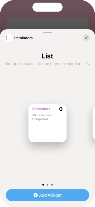 Slide your finger right or left on the screen to select the required widget size.