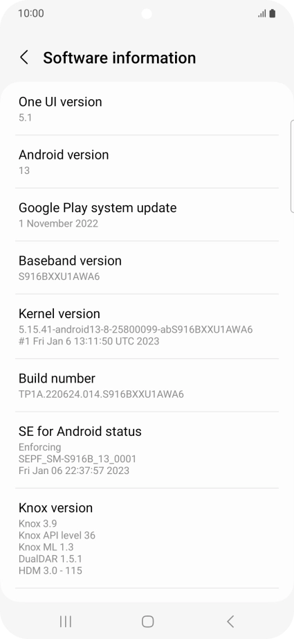 Your phone's software version is displayed below Android version.