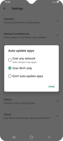 To turn on automatic update of apps using mobile network, press Over any network.