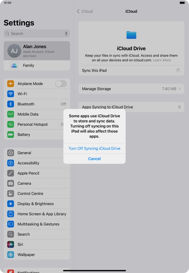 If you turn off the function, press Turn Off Syncing iCloud Drive.