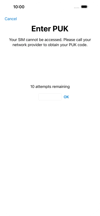 Key in the PUK and press OK.