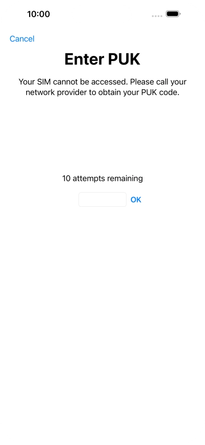 Key in the PUK and press OK.