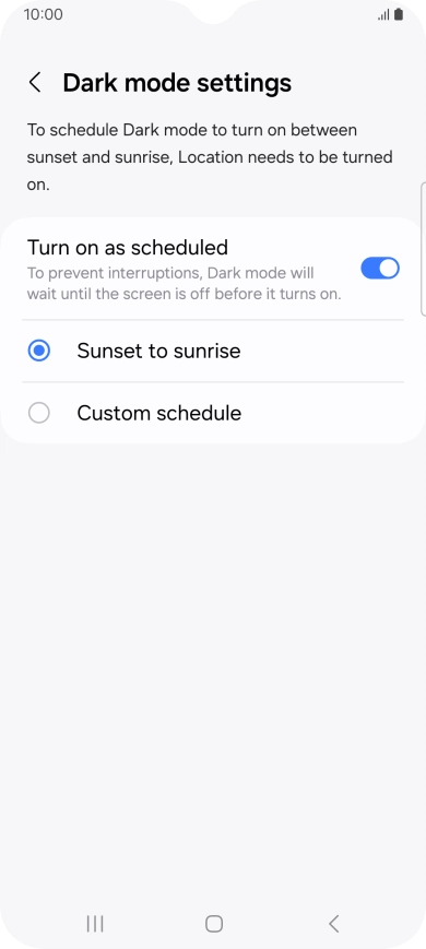 Press the required setting.