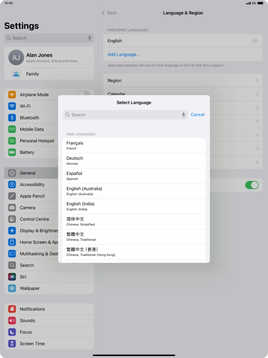 Press the required language. Press the required language.