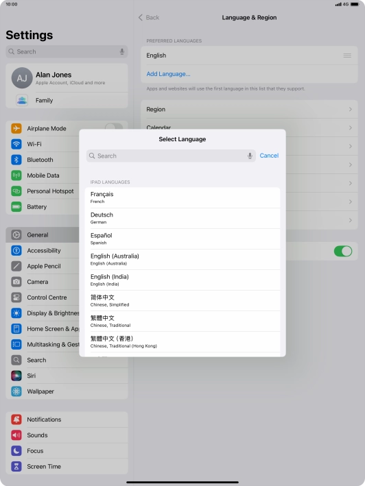 Press the required language.