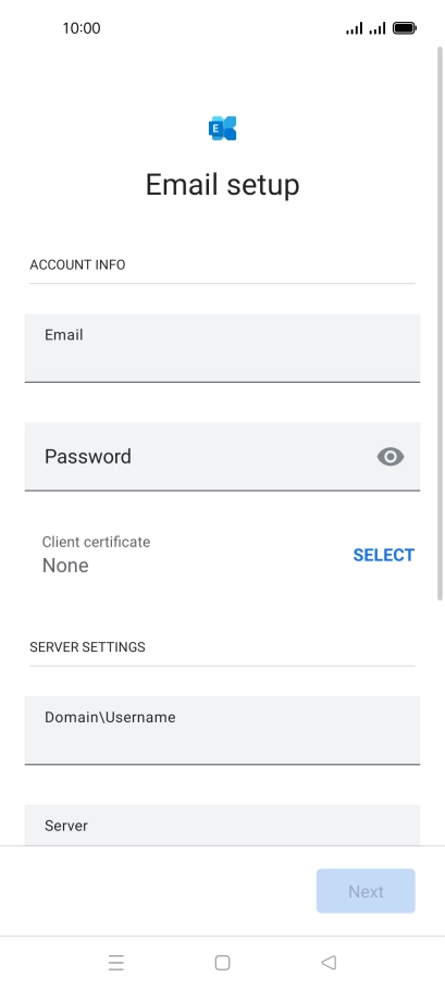 Press Password and key in the password for your email account.
