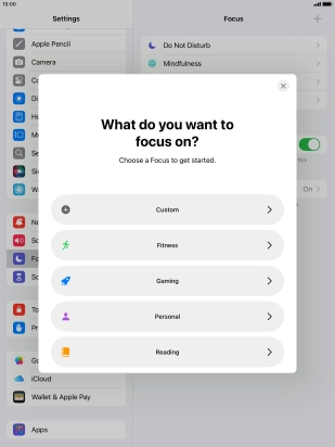 Press the required focus mode and follow the instructions on the screen to add the selected focus mode.