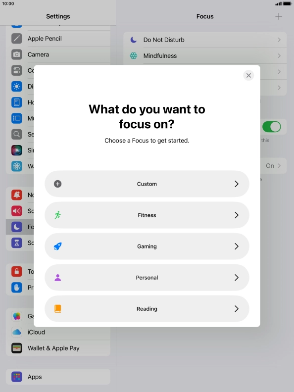 Press the required focus mode and follow the instructions on the screen to add the selected focus mode.