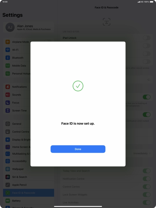 Press Done. If you haven't previously selected a lock code, key in a code of your own choice twice.