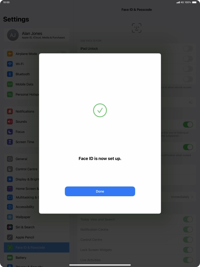 Press Done. If you haven't previously selected a lock code, key in a code of your own choice twice.