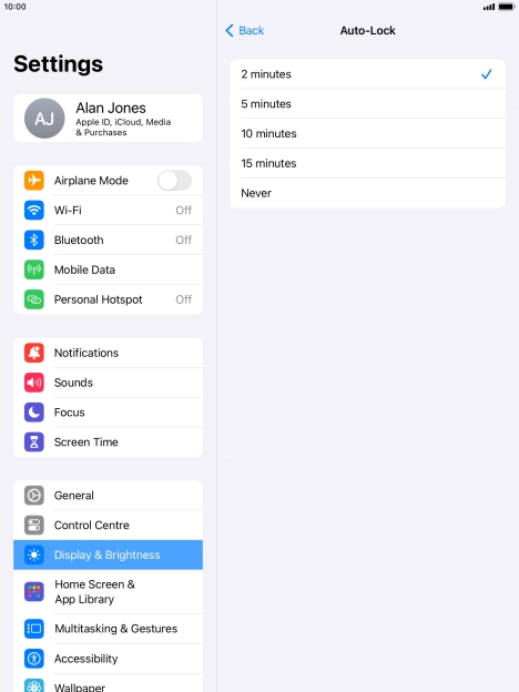 Press the required setting. Press the required setting.