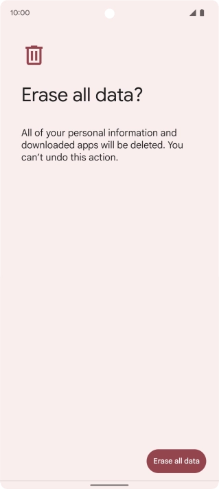 Press Erase all data. Wait a moment while the factory default settings are restored. Follow the instructions on the screen to set up your phone and prepare it for use.