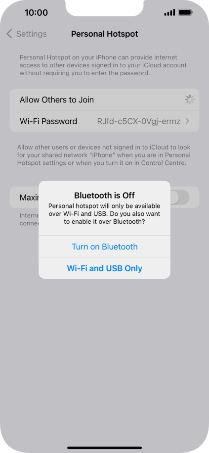 If Wi-Fi is turned on, press Wi-Fi and USB Only.