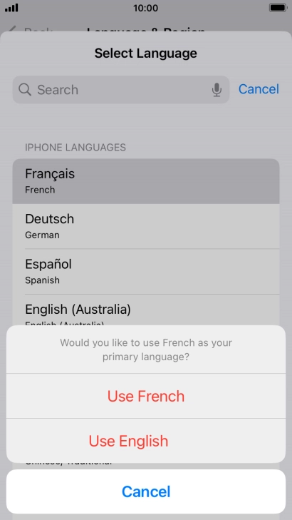 To select the new language as the default phone language, press Use ‹language› .