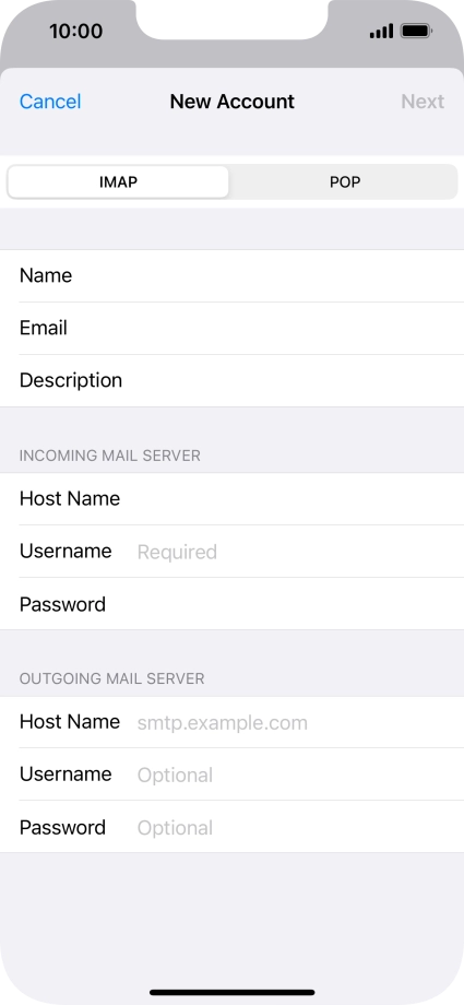 Press Username and key in the username for your email account.