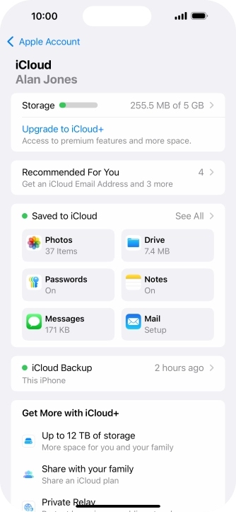 Press iCloud Backup.
