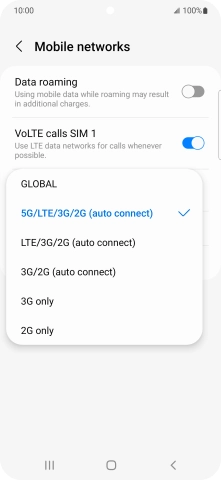 Press the required network mode.