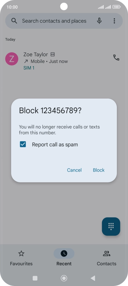 To report the number as spam, press the field next to 