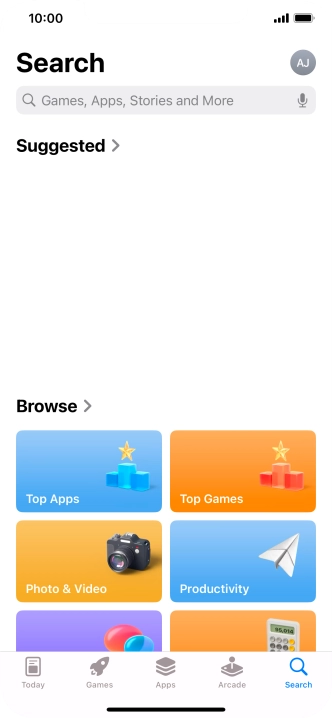 Press the search field and key in the name or subject of the required app.