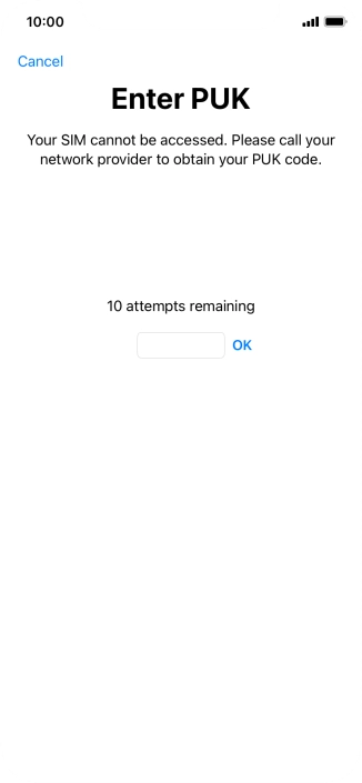 Key in the PUK and press OK.