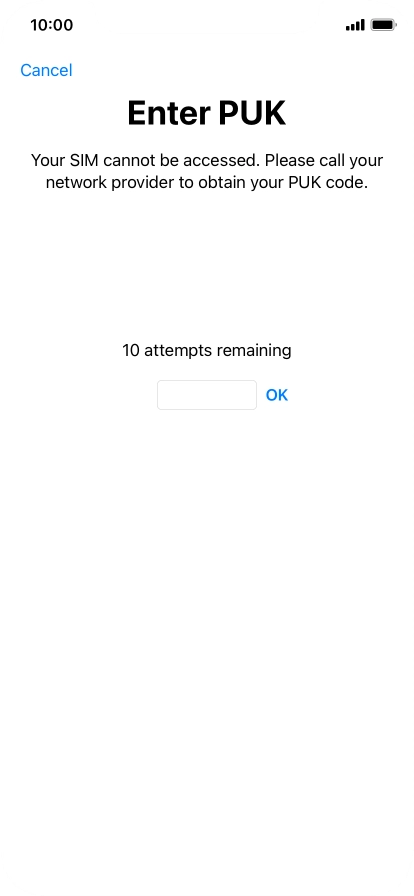 Key in the PUK and press OK.