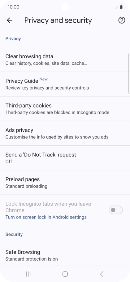 Press Clear browsing data.